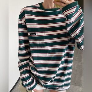Miu Miu Green and White Striped Long Sleeve Tee
